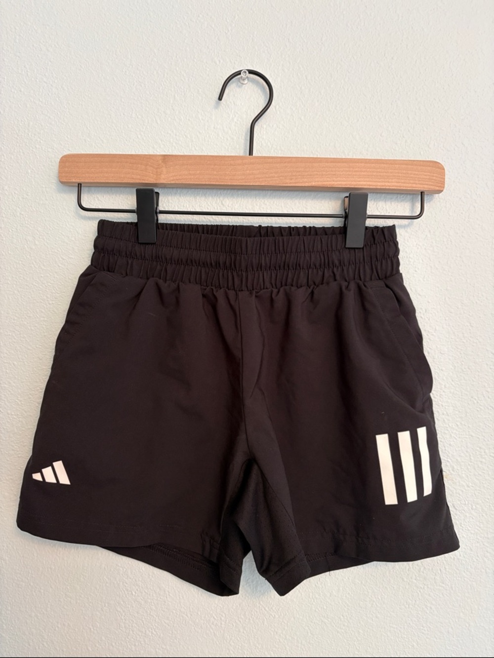 adidas Black Kids Athletic Shorts with White Three-Stripe Accents